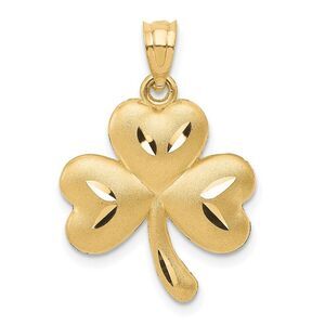 14k Yellow Gold Satin & Diamond Cut Shamrock Pendant, 16mm (5/8 inch)
